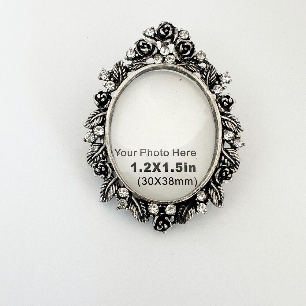 Rhinestone Silver Tone Floral Photo Frame